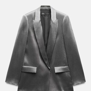 Zara Women's Silver Satin Blazer Jacket (Size L)and maching Pants (Size XL)